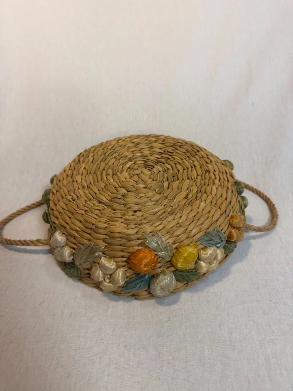 MCM Vintage Woven Raffia Fruit Basket Philippines Casserole Holder 9